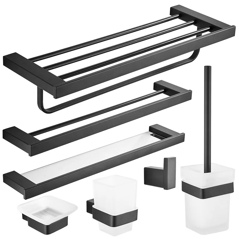 

Matte Black Bathroom Hardware Stainless Steel Toilet Paper Holder Soap Holder Tissue Rack Towel Bar Hook Bathroom Accessories