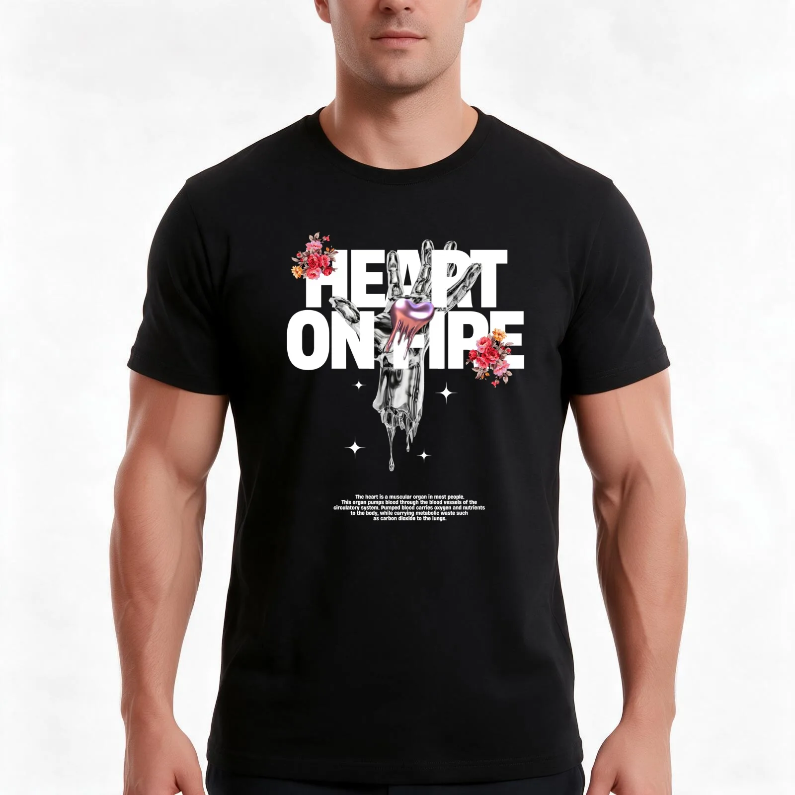 Heart On Fire (Renaissance Coll.) Model 05. T-Shirt, Summer Casual Cotton Tee, Oversized Streetwear Tops, Vintage Graphic Print