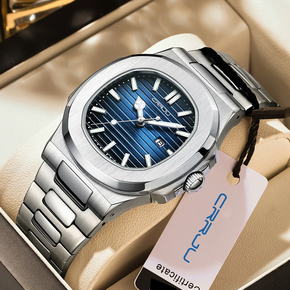 for Men Band Date Steel Male Wrist Men Watches CRRJU Watch