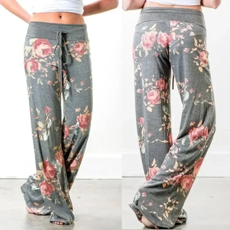 Plus Size L-8XL Fashion Women Casual Loose Stretch Printing Long Wide Leg Yoga Pants Drawstring  Lounge Pants Pajama Pants