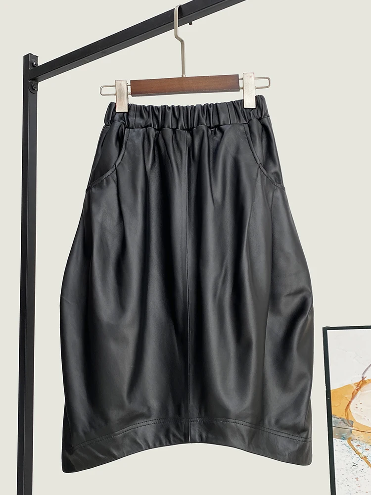 Spring New High Quality Genuine Real Leather Skirt Women's Loose High-Waisted Fashionable All-Match Midi