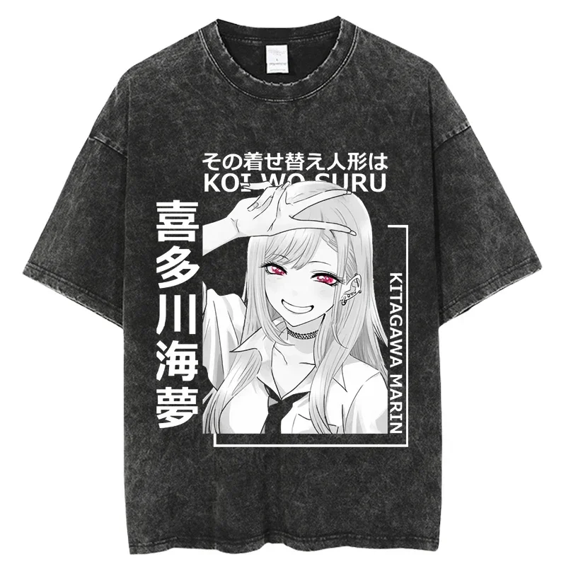 My Dress Up Darling Harajuku T Shirt Men Hip Hop Vintage Washed Anime