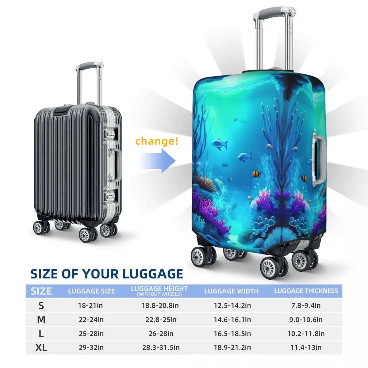 Fish Suitcase Cover Vacation Sea Life Print Elastic Luggage Case Business Protector