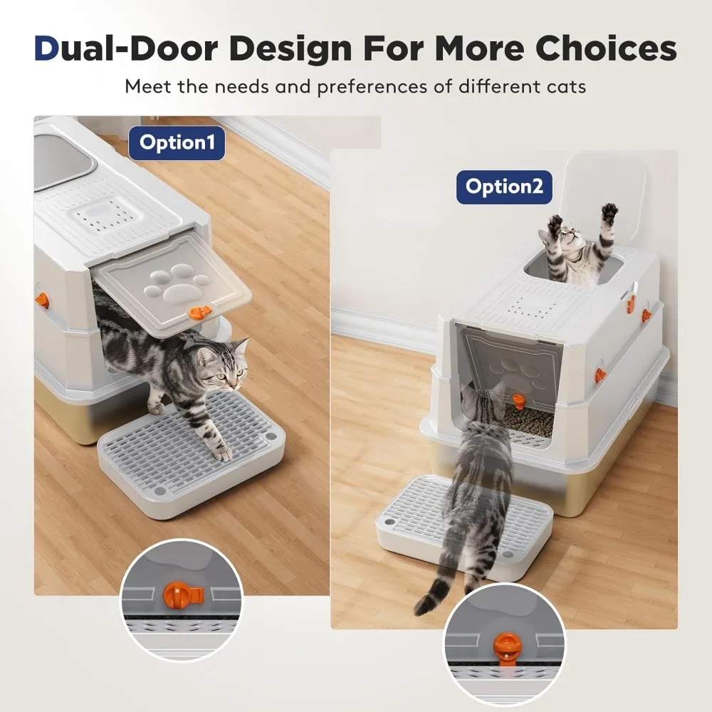 صندوق نفايات القطط المعدني المغلق كبير جدًا للقطط الكبيرة، صندوق نفايات من الفولاذ المقاوم للصدأ عالي الجوانب XL مع غطاء، مثالي للقطط الكبيرة #3