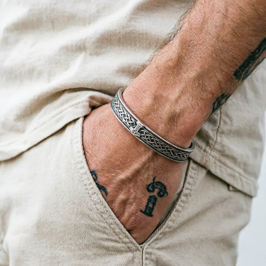 Wikinger Keltischer Knoten Runen-Hammer Armband für Männer 3 Stile Retro Hochwertig Nicht Verblassend Offene Armreifen Party Cool Herren Schmuck Accessoires