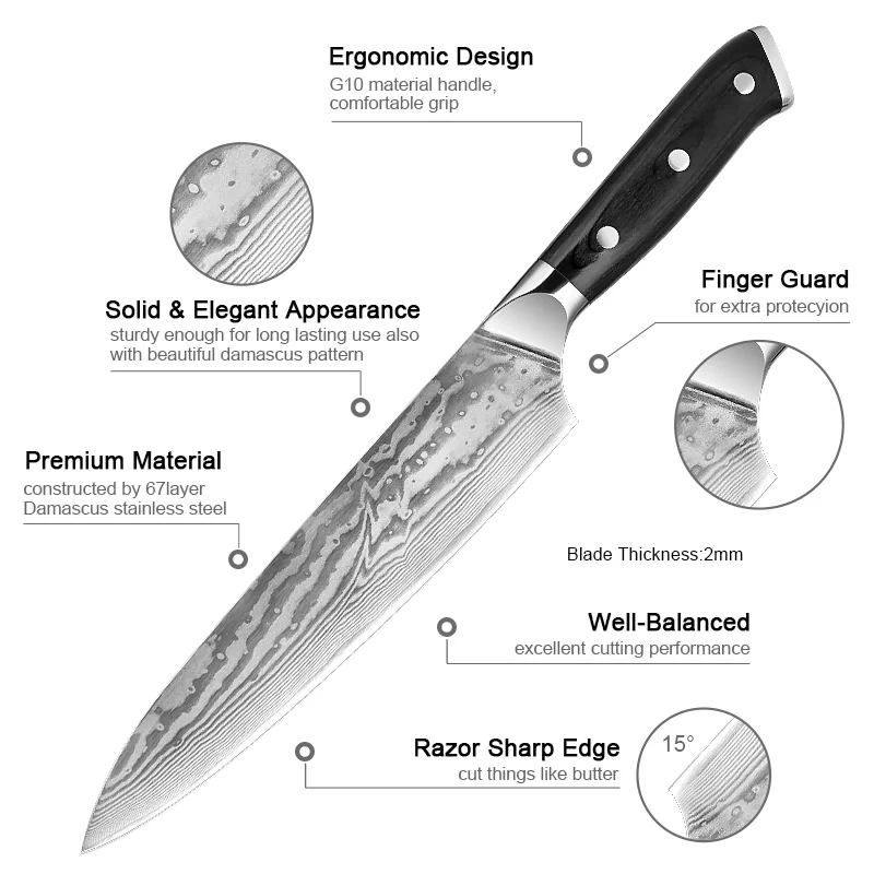 Clearance Promotion-Kitchen Knife Japanese Damascus Steel 8 Inch Chef Knives High Carbon Stainless Steel Gyuto Knife Black Wood