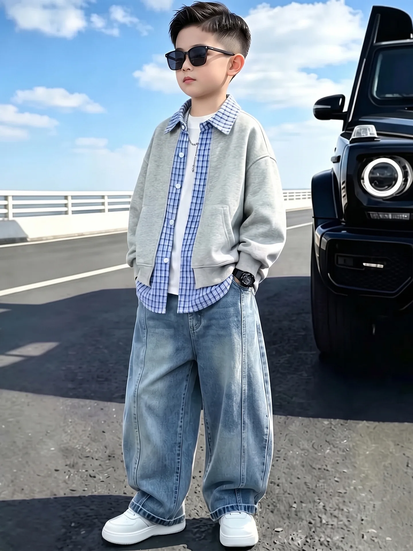 Autumn Children Clothing Suit Teen Outfit Big Boys Two-piece Patchwork Coat + Jeans 2Pcs/Set Fashion Boys Sets 4-15Year