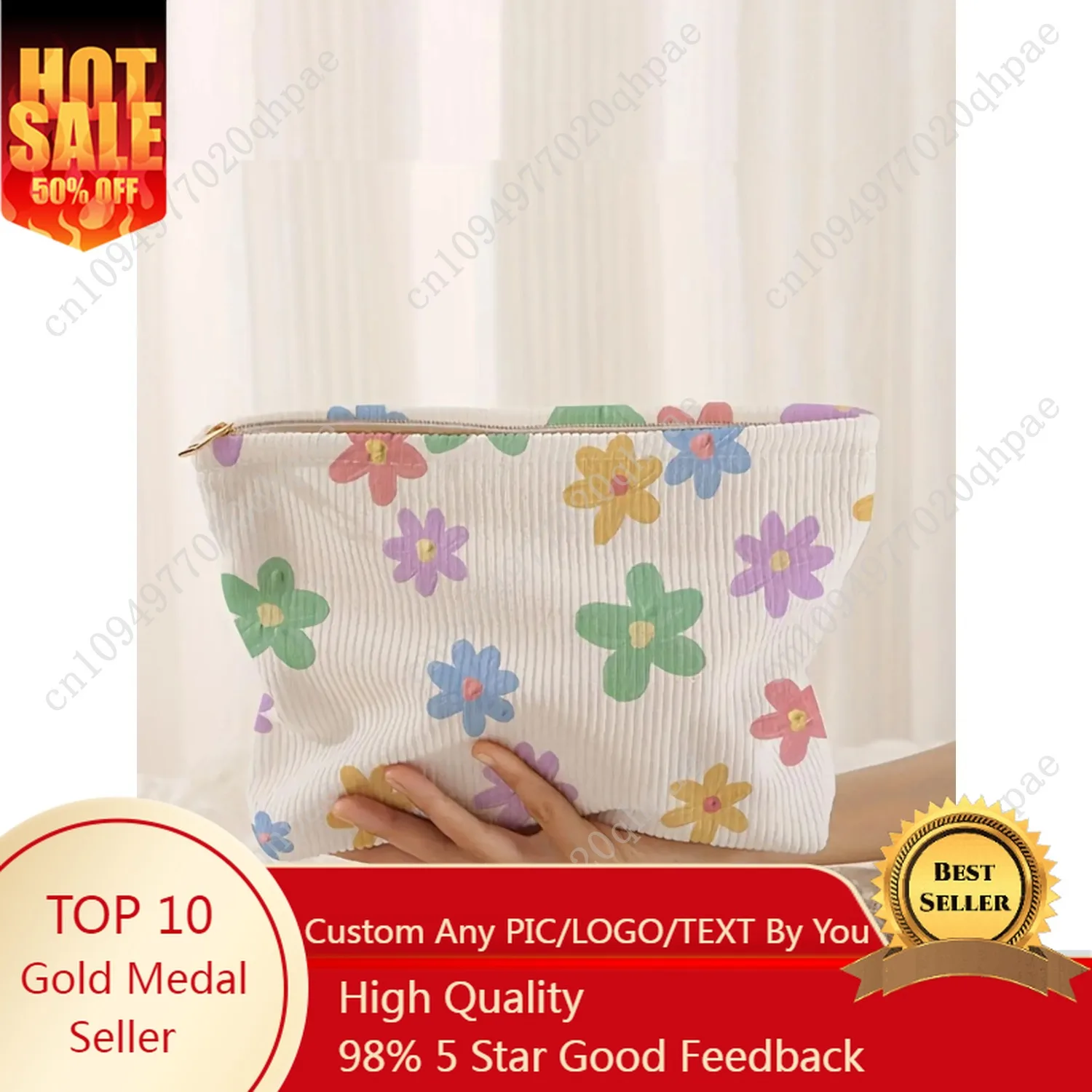 

1pc，Floral patterned corduroy zipper makeup bag, lightweight and multifunctional makeup storage bag