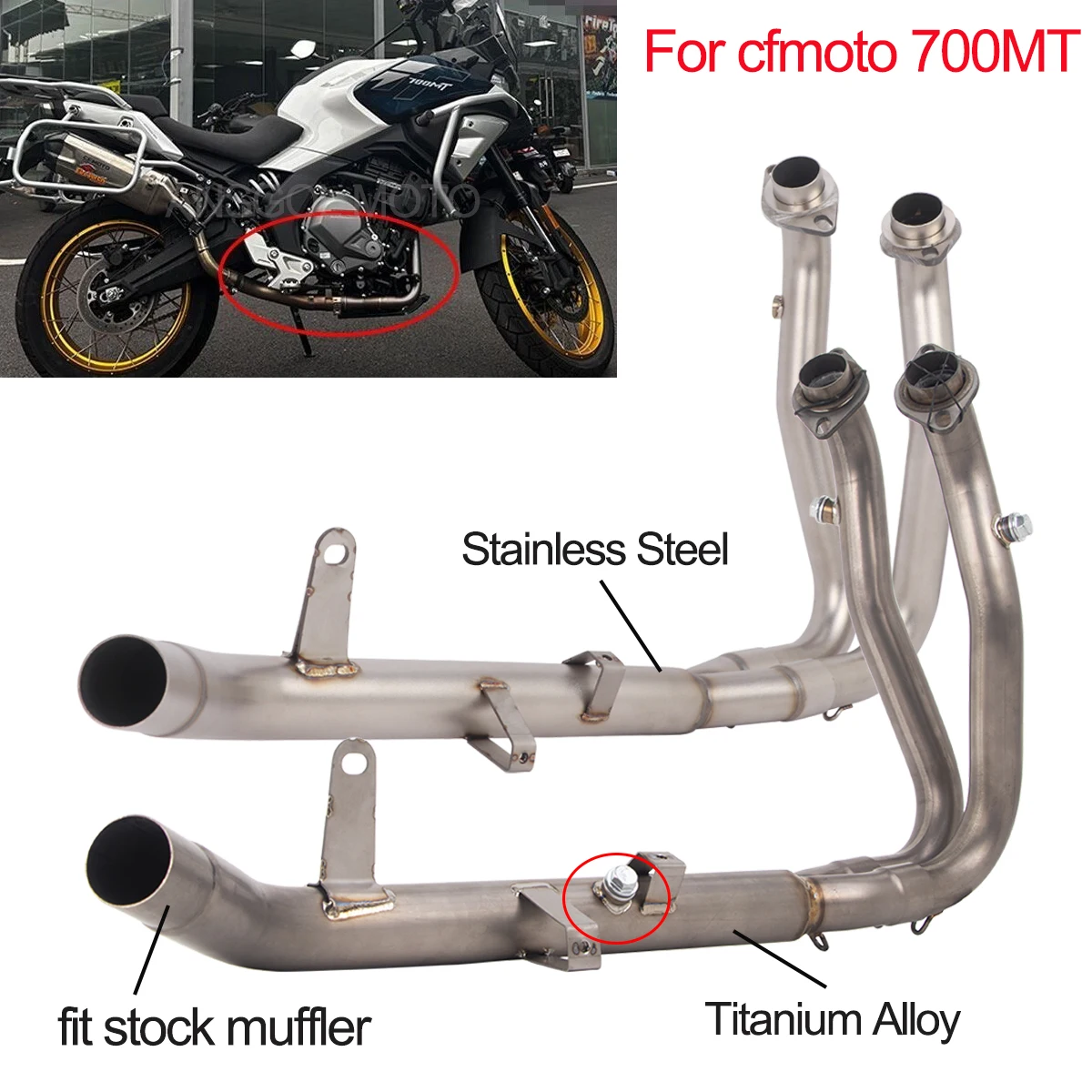 Slip on Muffler Header Pipe for CF-MOTO 700MT Exhaust Front Link Pipe Escape Modified Titanium Alloy Front Pipe with Sensor