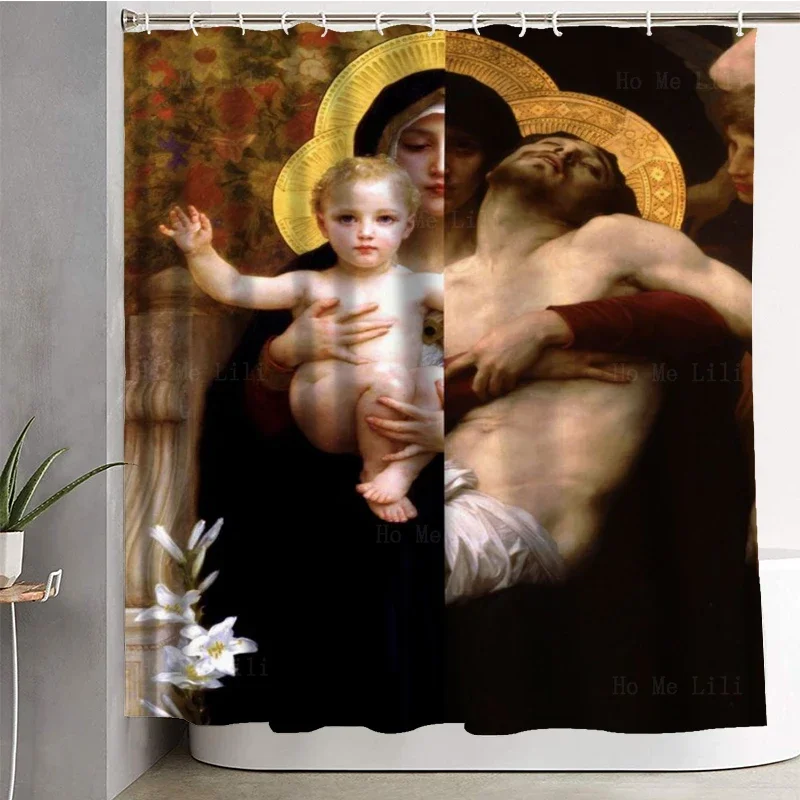 Mother Mary And Jesus Christ Virgin Of The Lilies Religious Icons Shower Curtain By Ho Me Lili For Bathroom Decor With 12 Hooks