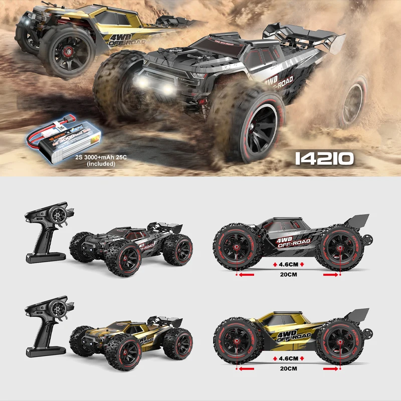 Hyper Go-MJX 14209 14210 V2.0 Carro de brinquedo de controle remoto, 1:14 Carro RC, 75 km, h, Sem escova, 2.4G, Controle remoto, 4WD, Corrida Off-Road, RC, Elétrico, passatempo Truck