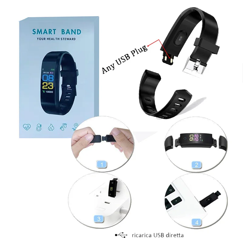 115 Plus Smart Watch Sport Watches Health Smart Wristband Heart Rate Fitness Pedometer Bracelet Waterproof Men Woman Watch