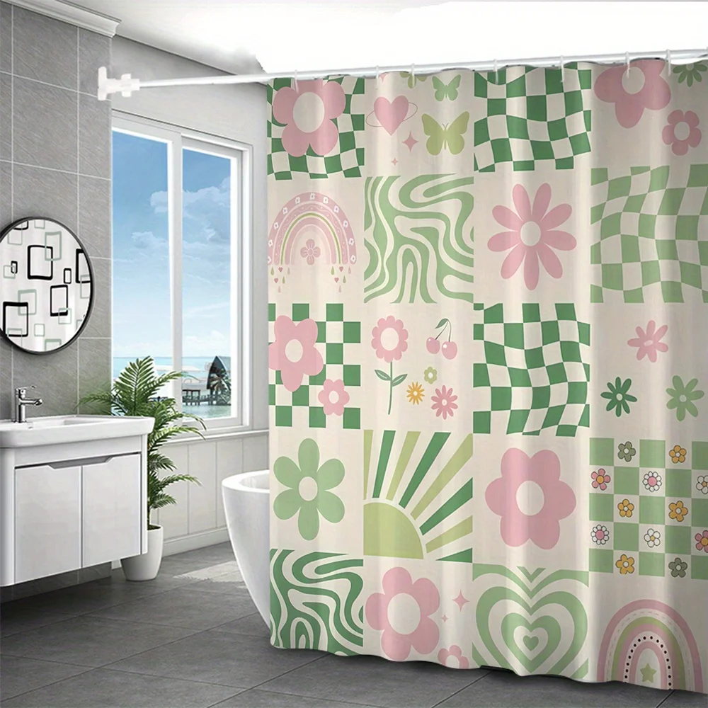 

Элегантная занавеска для душа с цветочным и клетчатым узором — водонепроницаемая, легко чистится, добавляет классический и женский сенсорный до вас.