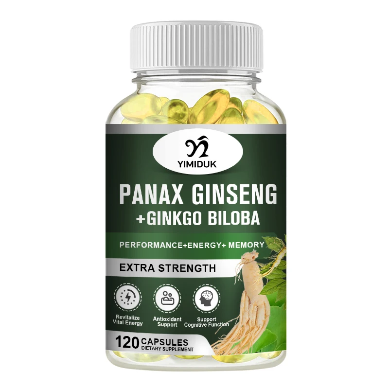 

Корейский красный женьшень Panax + гинкго билоба, 120 веганских капсул, энергетические и фокусирующие капсулы для мужчин и женщин