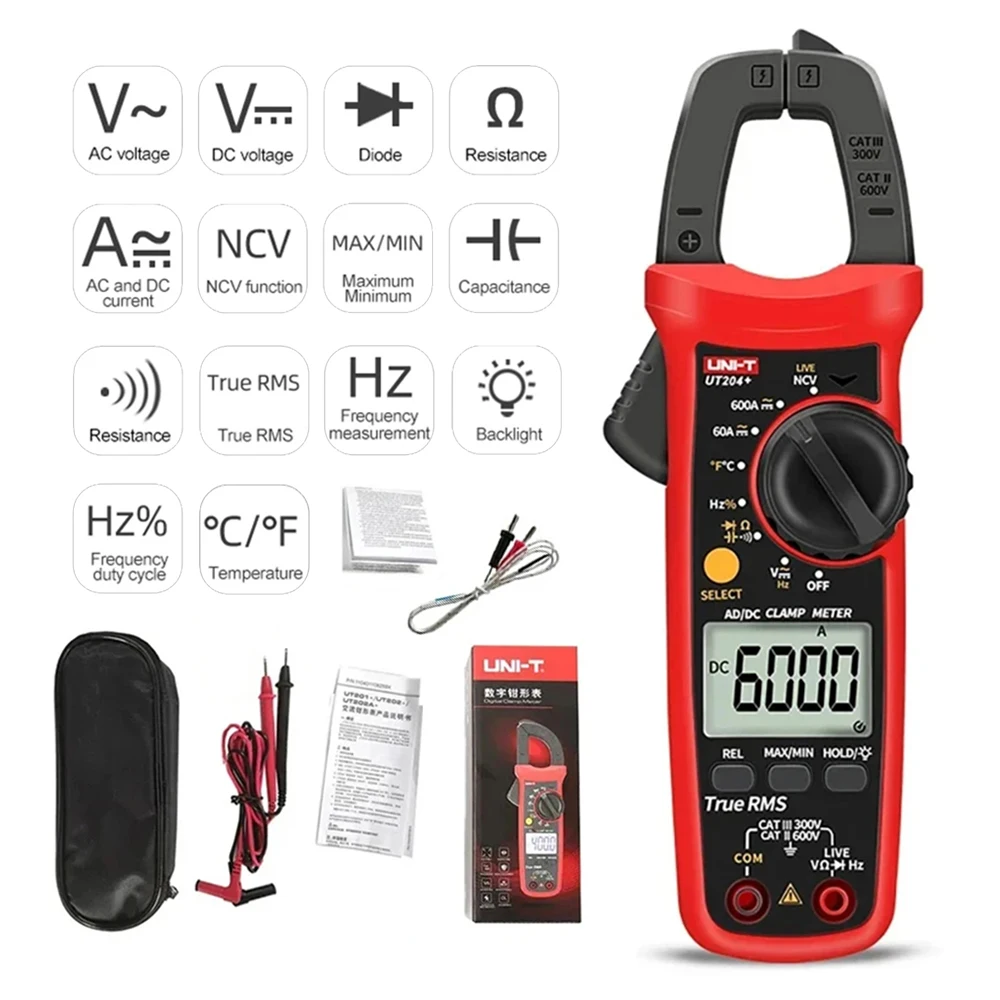 UNI-T UT201 UT202 UT202A UT203 UT204 Plus Digital Clamp Meter AC/DC Current Pliers Ammeter Voltmeter Professional Multimeter