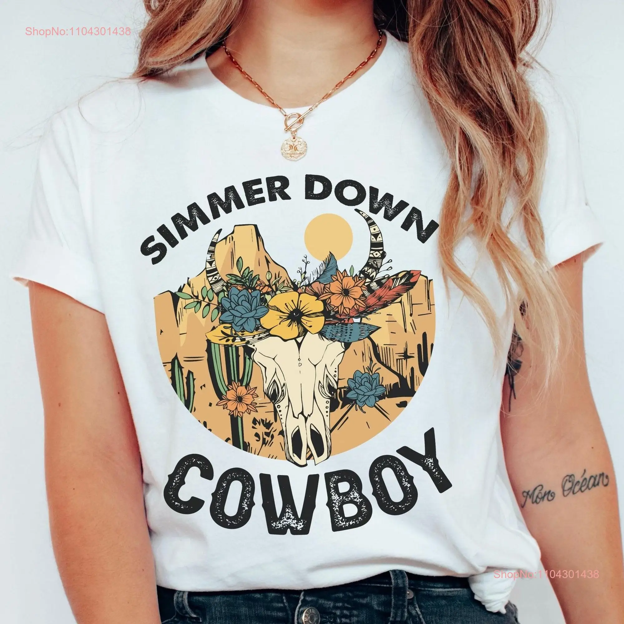 Simmer Down Cowboy T Shirt Western American Rodeo Vintage Inspired Cowgirl long or short sleeves