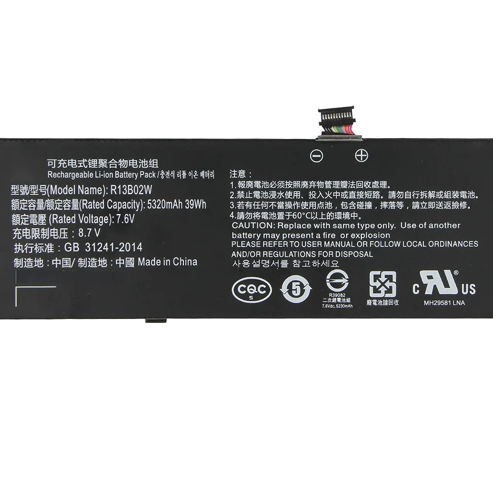 

Replacement Battery R13B01W R13B02W For For Xiaomi Mi Notebook Air 13 13.3" 161301-01 5320mAh