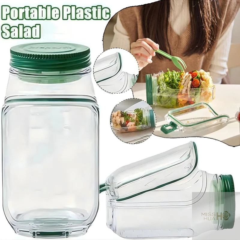 Practical Salad Mason Jar, with Dressing Container, Side-Access, Safe to Use in Microwaves, Freezers, and Dishwashers