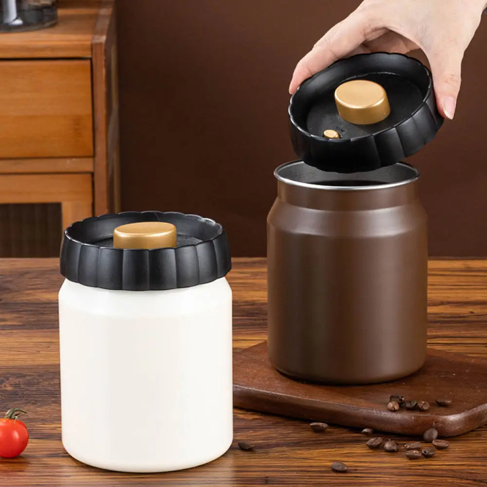 Vacuum Sealed Coffee Bean Storage Canister 304 Stainless Steel Food Container Herb Tea Nut Fresh Keeping Jar Kitchen Organizer