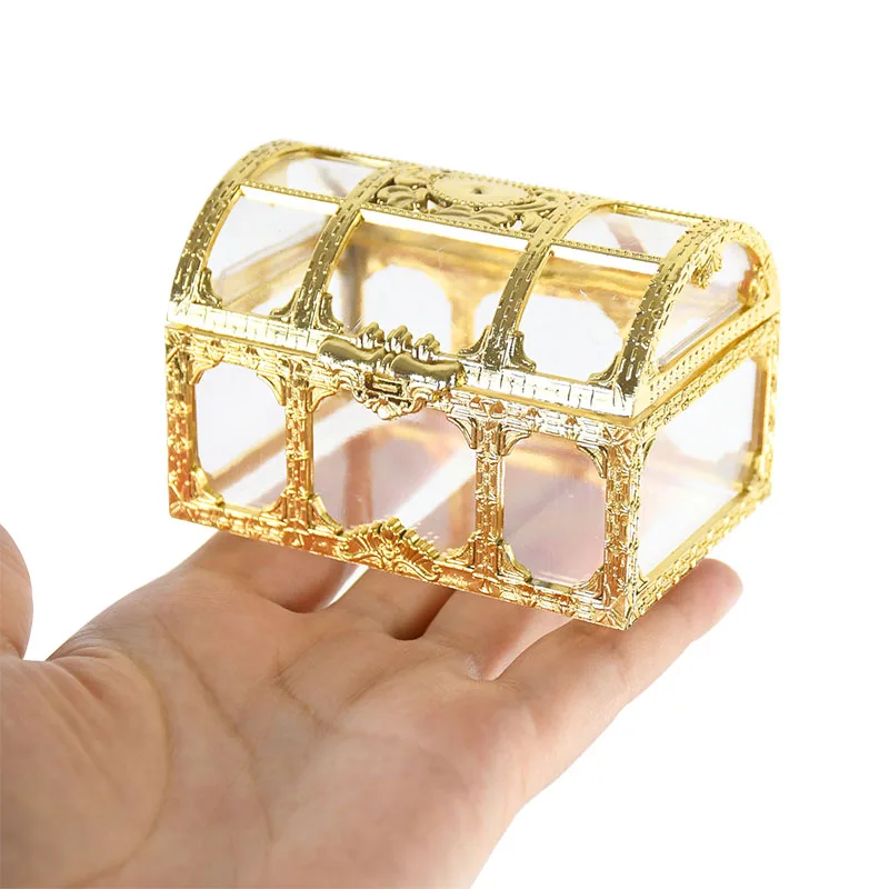 10Pcs Golden Treasure Chest Candy Boxes Jewelry Storage Plastic Snack Packaging Gift Box for Birthday Wedding Party Decorations