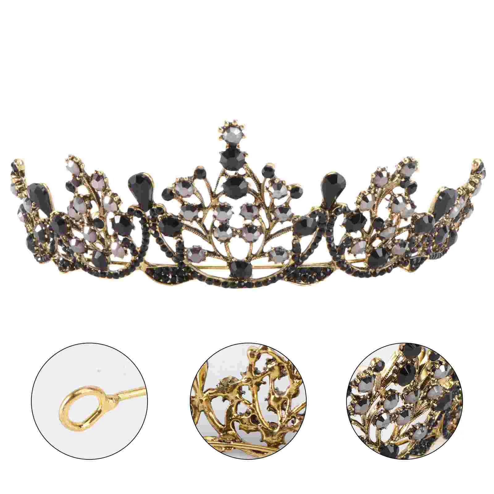 Rhinestones Baroque Retro Black Crown Women's Vintage Decor Tiara Crystal Gothic Style