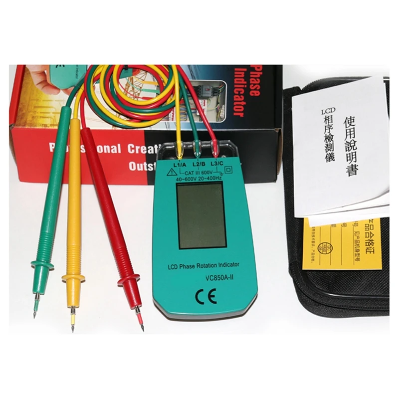 3 Phase Tester Digital Phase Indicator Detector LED Phase Sequence Meter Voltage Tester 40V-600V AC Easy Install Easy To Use