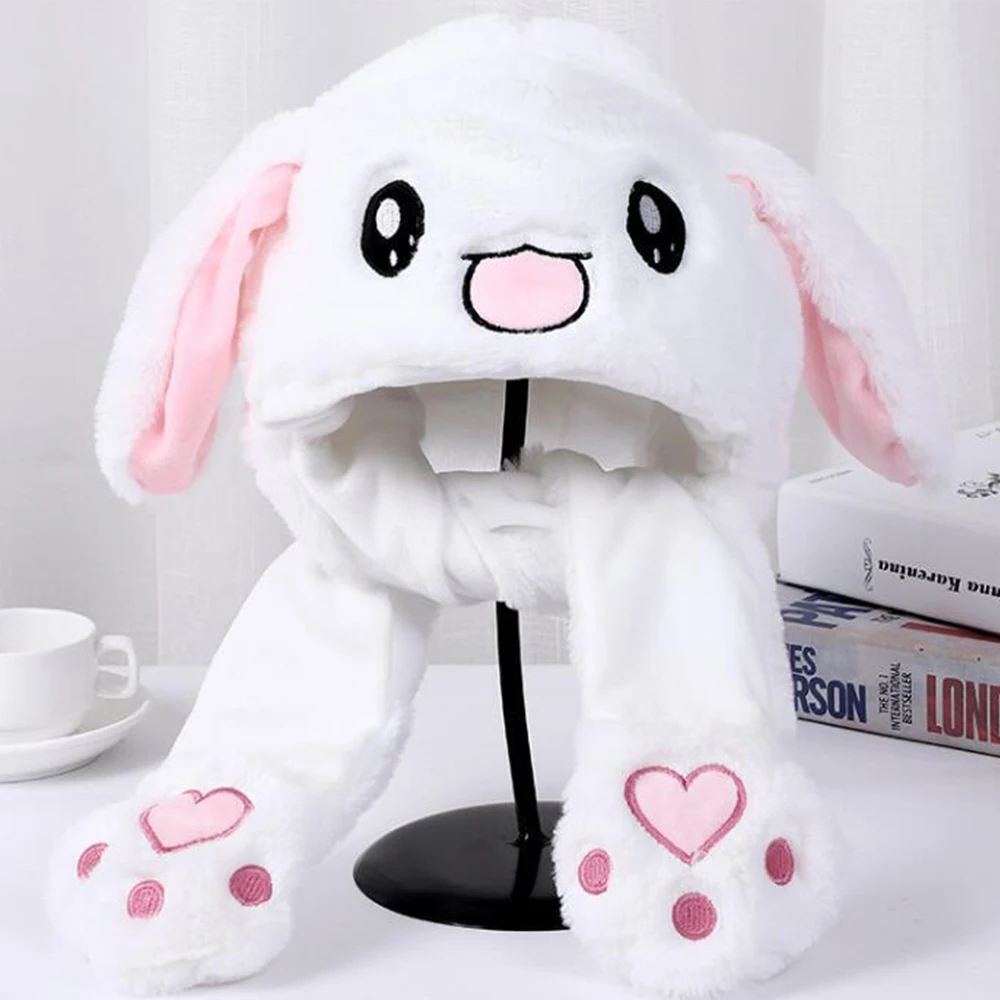 Hat For Girls KPOP Idols Cartoon Movable Rabbit Ear Dome No Brim Soft Plush Cap Winter Outdoor INS Cute Warm Windproof Ornament