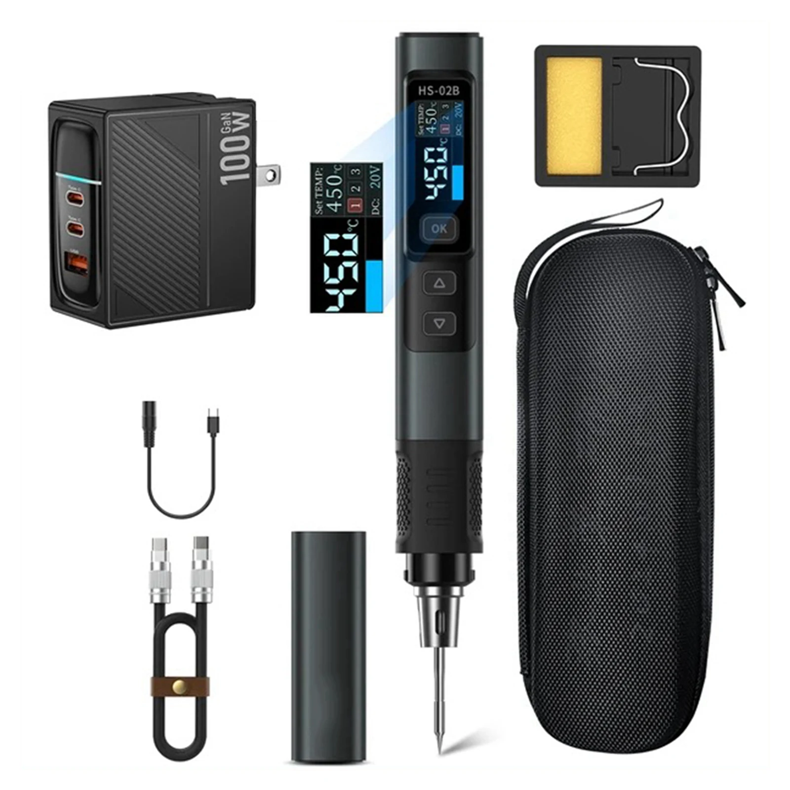 

For FNIRSI HS-02 Smart Electric Soldering Iron 100-450℃ Temp Adjustable PD 100W Portable Welding Rework Station Solding Irons