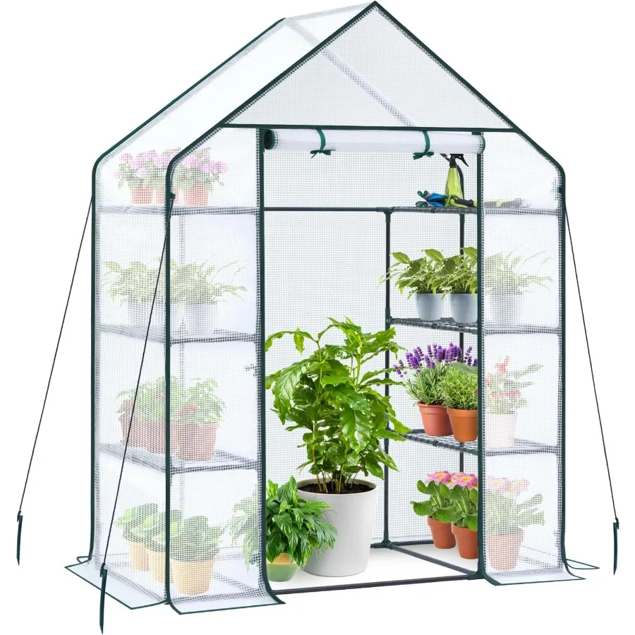 

Ohuhu Small Greenhouse for Outdoors: 4 Tiers 6 Shelves Walkin Indoor Green House Heavy Duty Plant Stands Reinforced Plastic PE