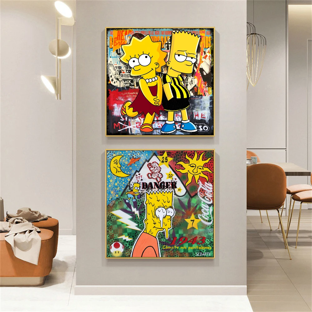 

Disney Cartoon The Simpsons Bart Poster Graffiti Pop Wall Art Canvas Painting Prints for Kids Bedroom Nursery Decor