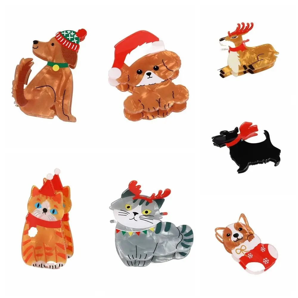 Puppy Animal Dog Hair Claw Cartoon Grab Clip Cat Hair Clip Christmas Hat Hair Clip Festival Headdress Christmas Elk Shark Clip