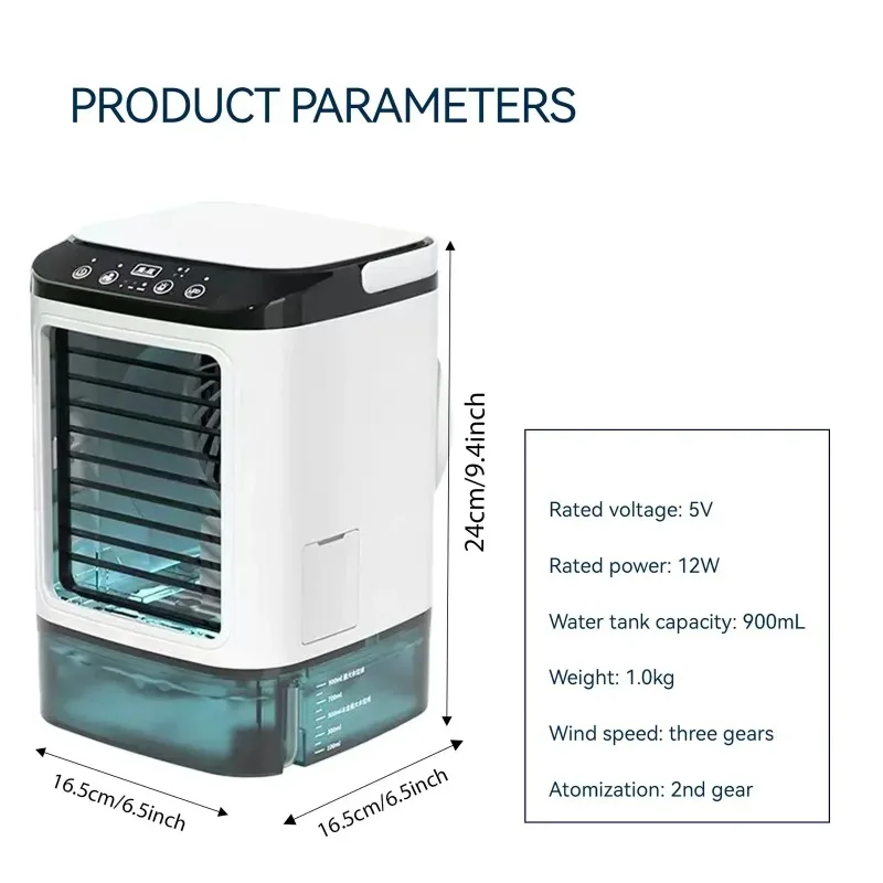 Portable Rechargeable Evaporative Mini Air Cooler 900ml Tank 3‑Speed Desk Fan 7‑Color Night Light Humidifier for Home Travel view 5