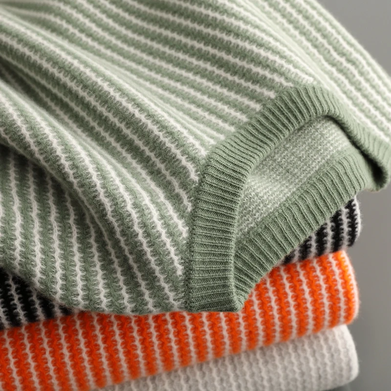 New 100% Pure Wool Cashmere Men's O-neck Pullover 2025 Autumn/Winter Thousand Bird Grid Pattern Tops Casual Thick Fashion Jacket