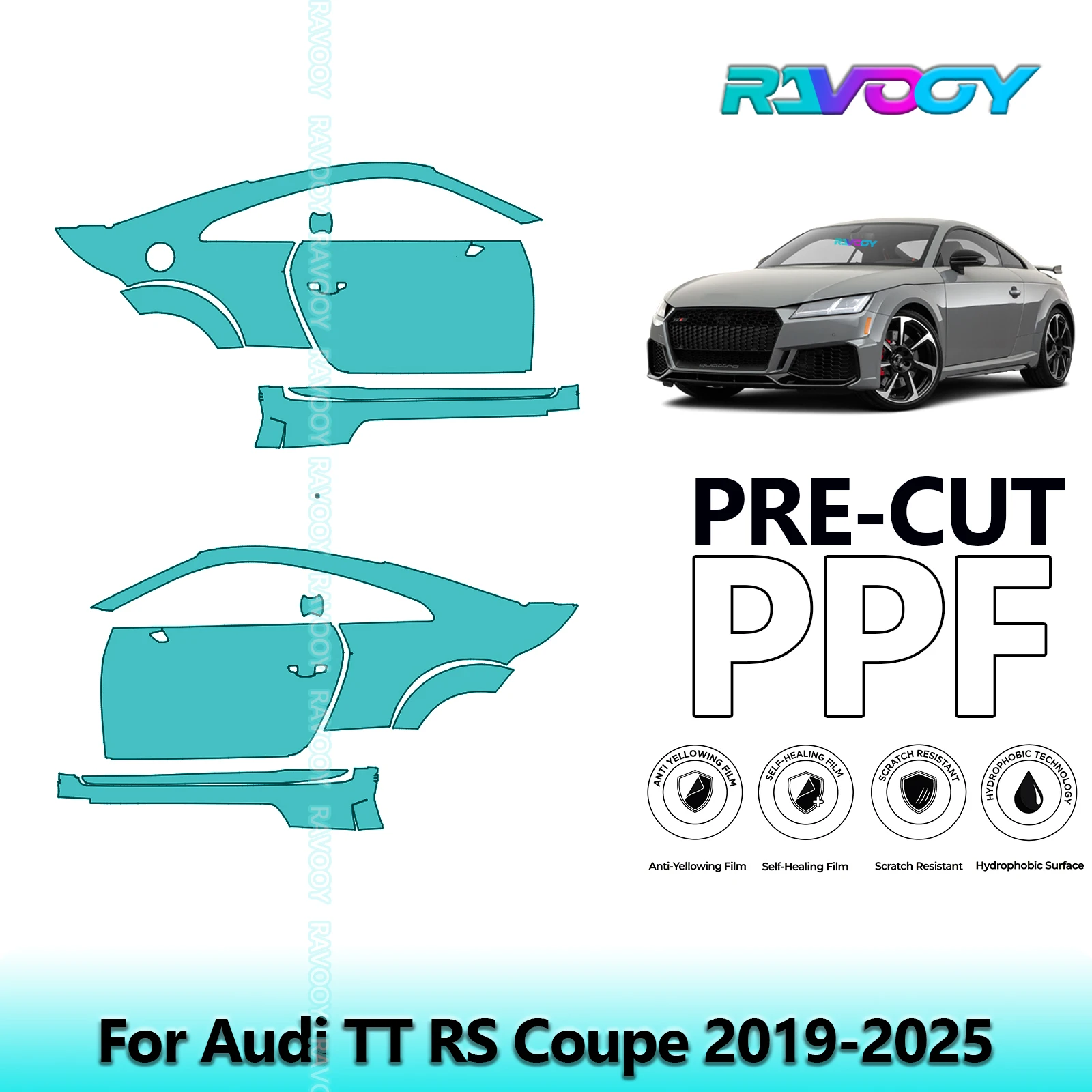 

For Audi TT RS Coupe 2019-2025 8.5mil Clear Matte Pre-Cut PPF Door & A/B Pillar Kit TPU Paint Protection Film Set
