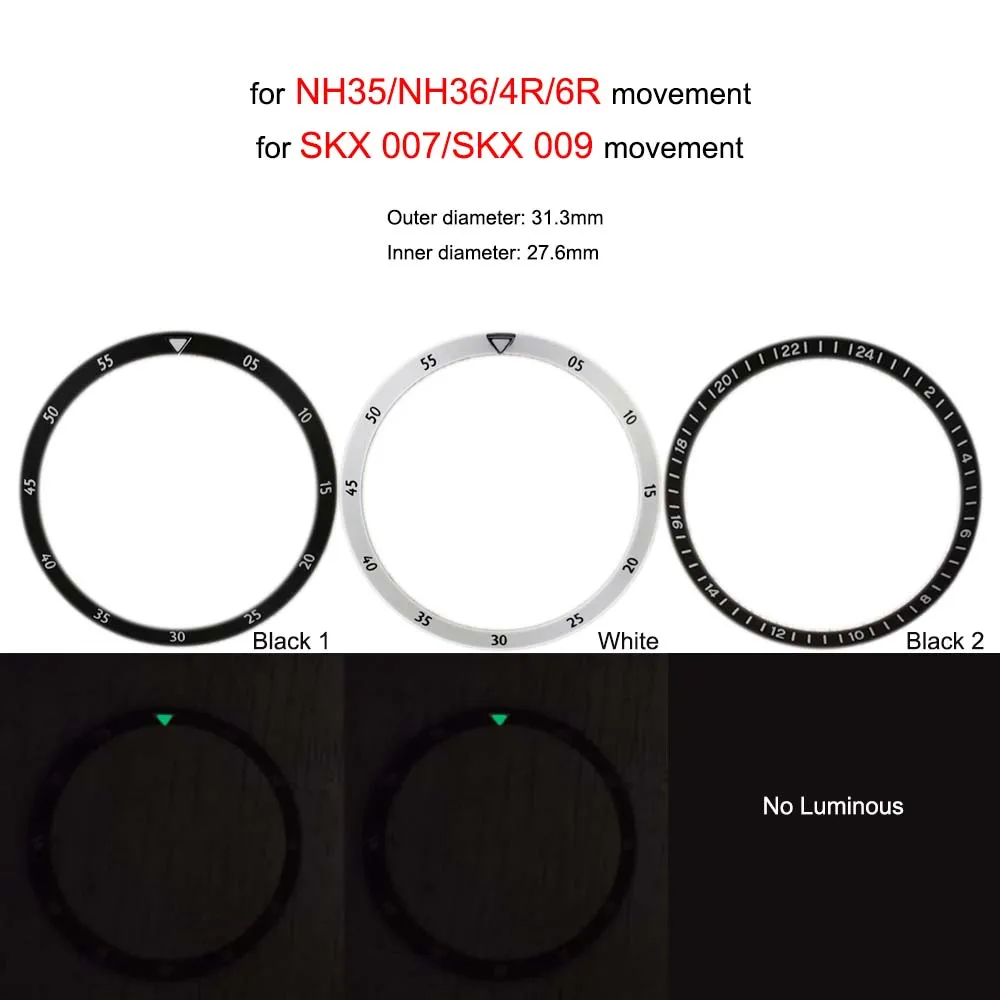 

31.3mm Watch Chapter Ring for NH35/NH36/4R/6R Modified Scale Rings for Skx007/Skx009 Watches Accessories Inner Diameter 27.6mm