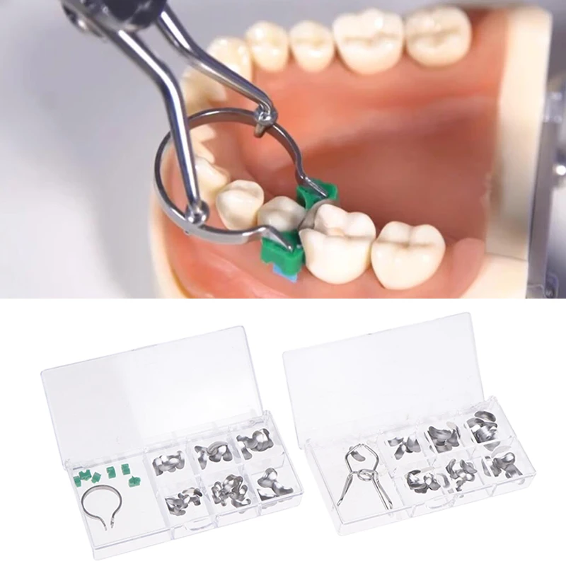 

60Pcs/Box Dental Sectional Contoured Metal Matrices Matrix Ring With Silicone Delta Wedges Dentist Tools