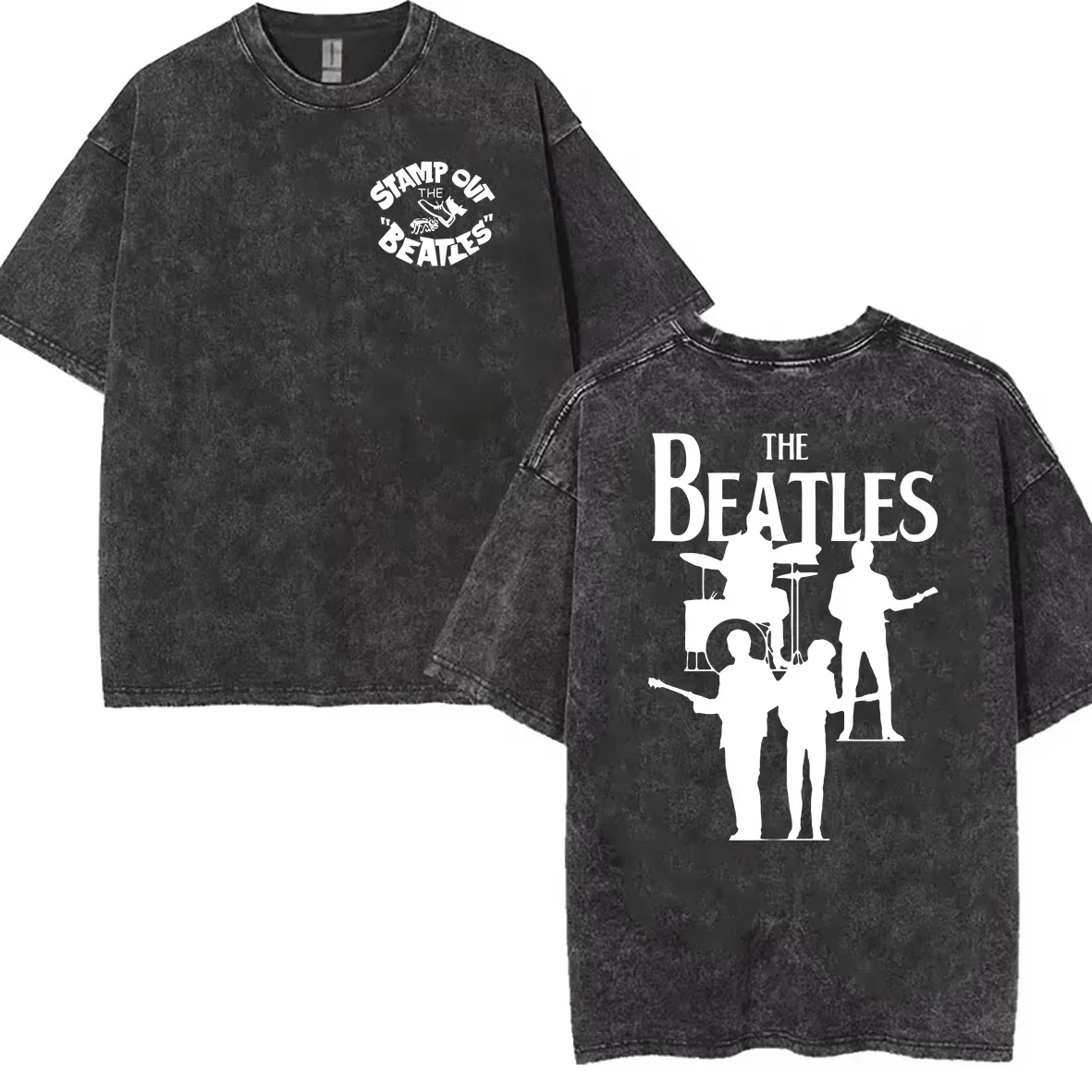 

2025 retro washed old heavy cotton solid color short-sleeved The Beatle T shirt summer loose top tide washed T-shirt Hip Hop