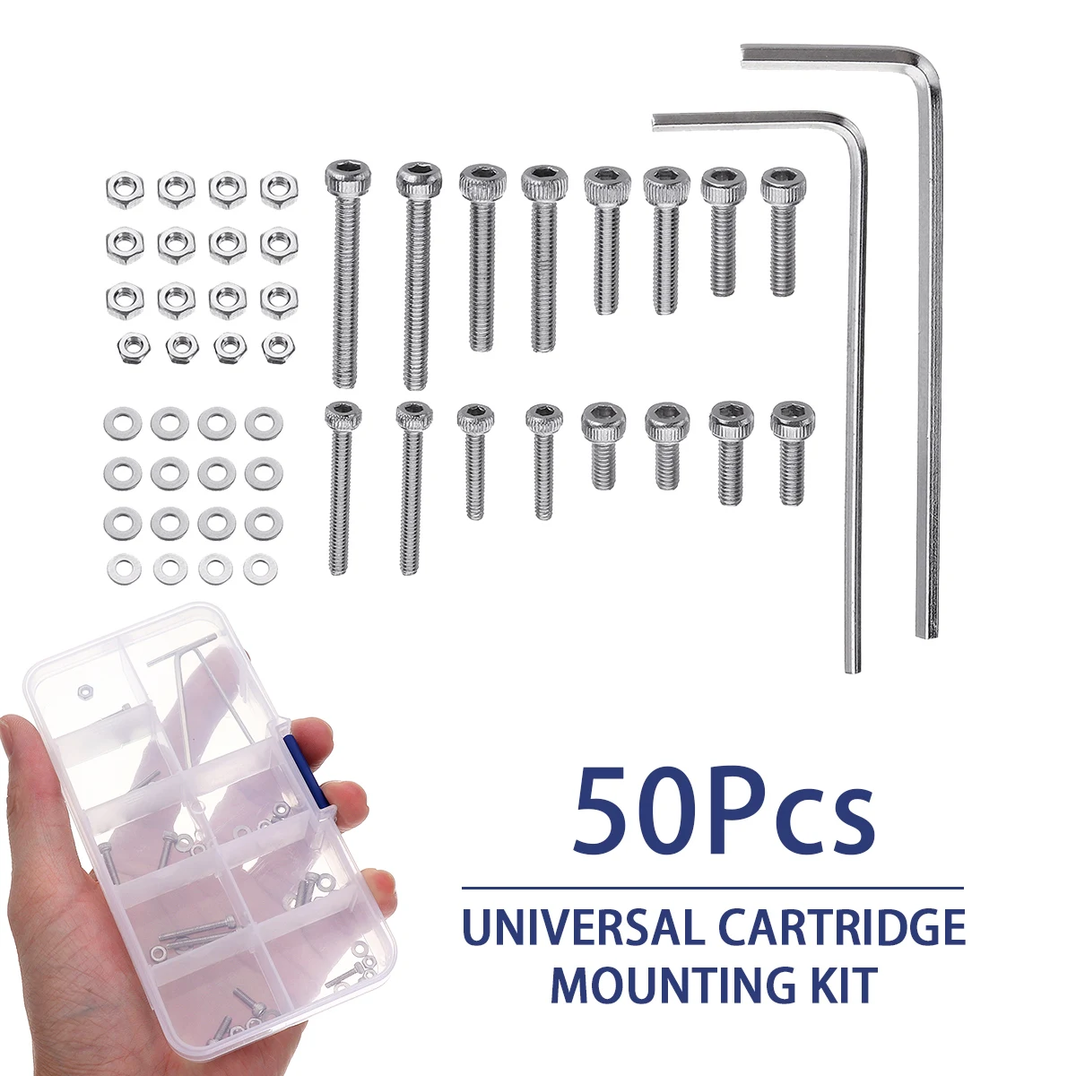 50Pcs Mini Universal Cartridge Mounting Box Kit Stainless Steel Bolts Screws Nuts Set Tool Case for Turntable Record Player Box