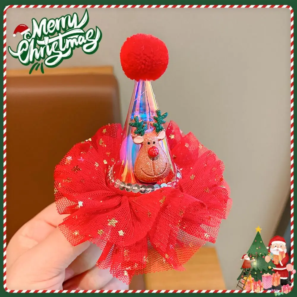 

Creative Star Christmas Hair Clip Elk Plush Ball Santa Claus Duckbill Clip Headwear Hair Side Clip Christmas Hat Hairpin Party