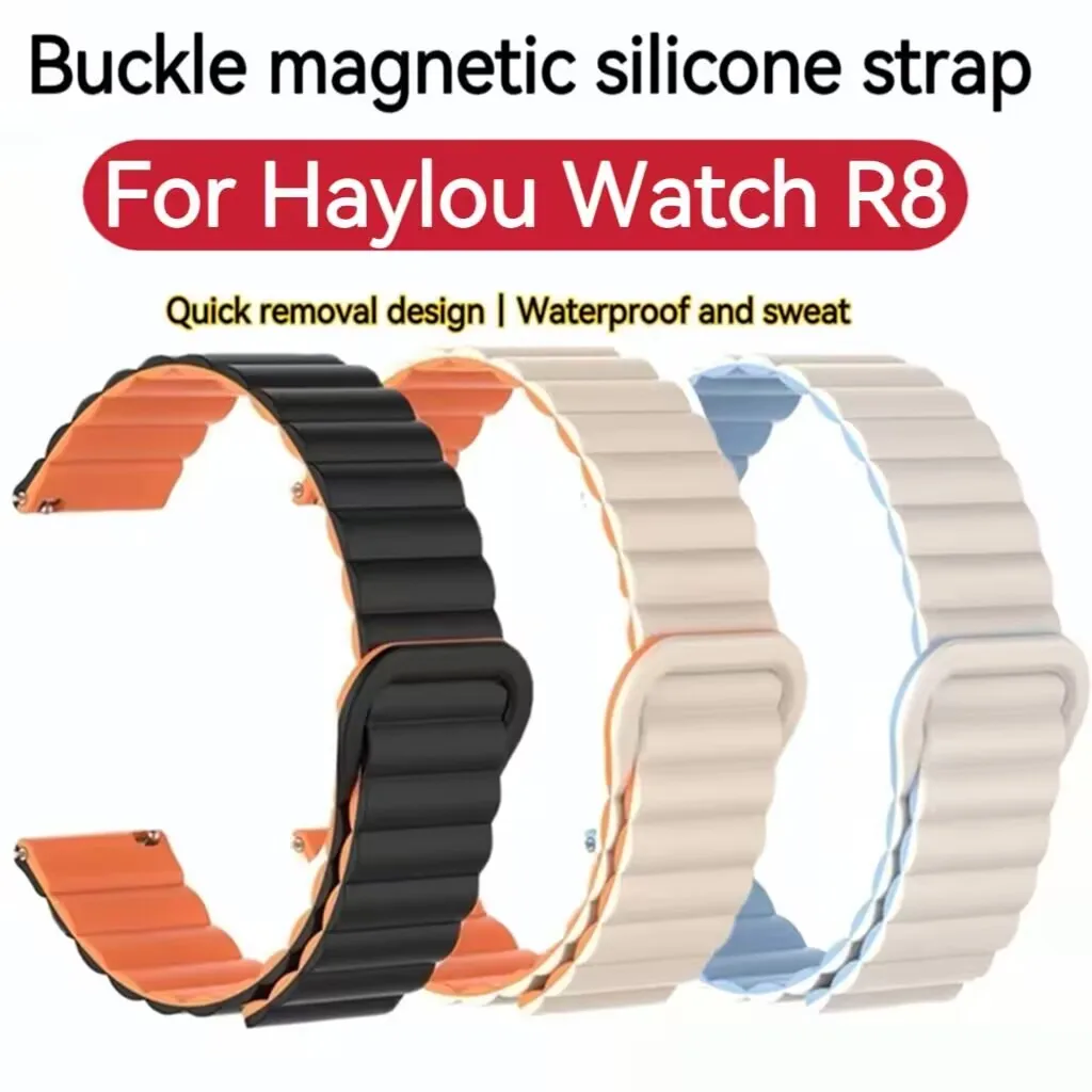 For Haylou Watch R8 Strap Magnetic buckle Silicone Color contrast Sports waterproof and sweatproof couple breathable wrist strap