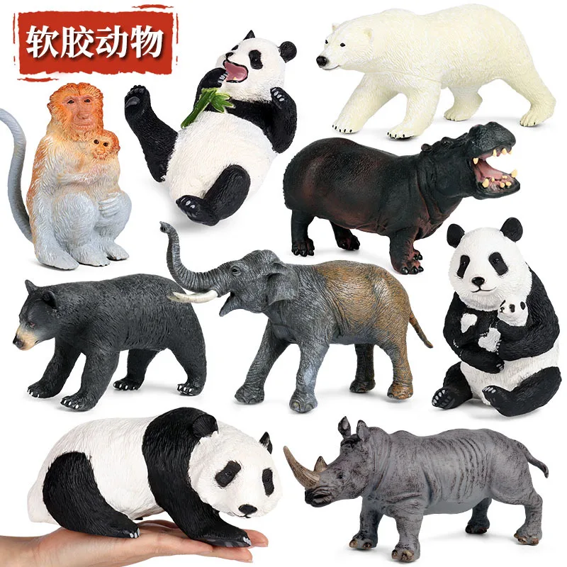 Simulated Wildlife Animal Model Soft Rubber Elephant Tiger Lion Cow Sheep Polar Bear Gorilla Hippo Children's Decompression Toys