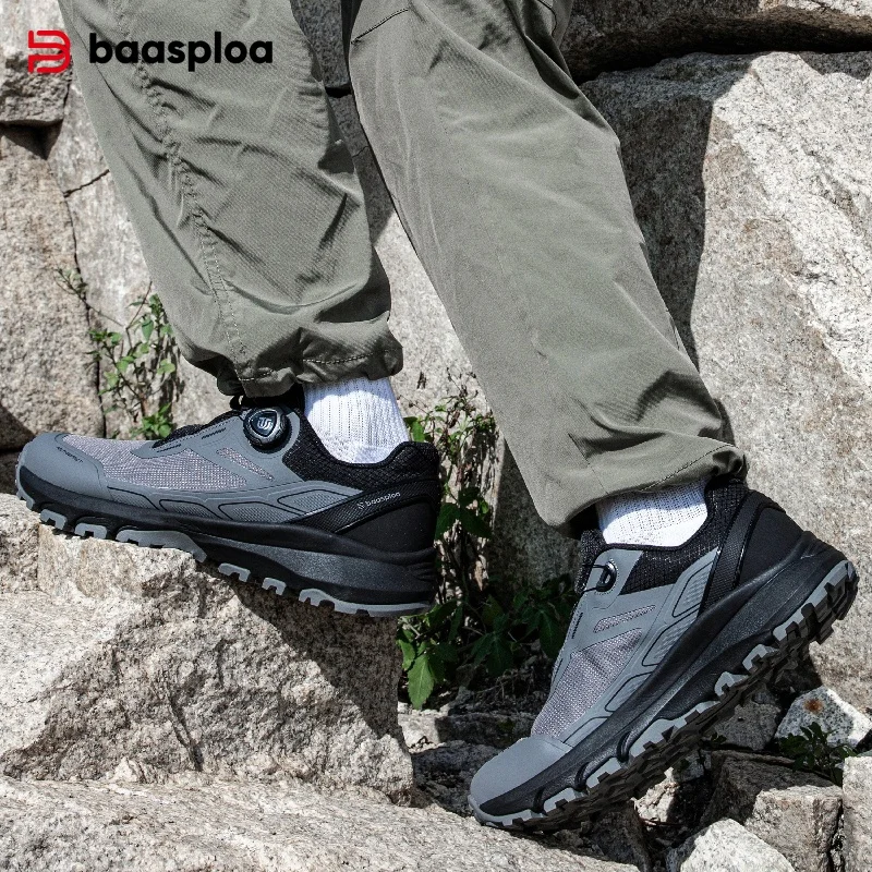 

Baasploa Men's Outdoor Hiking Shoes Breathable Mesh Waterproof Climbing Walking Shoes Non-Slip Climbing Sneakers Water repellent