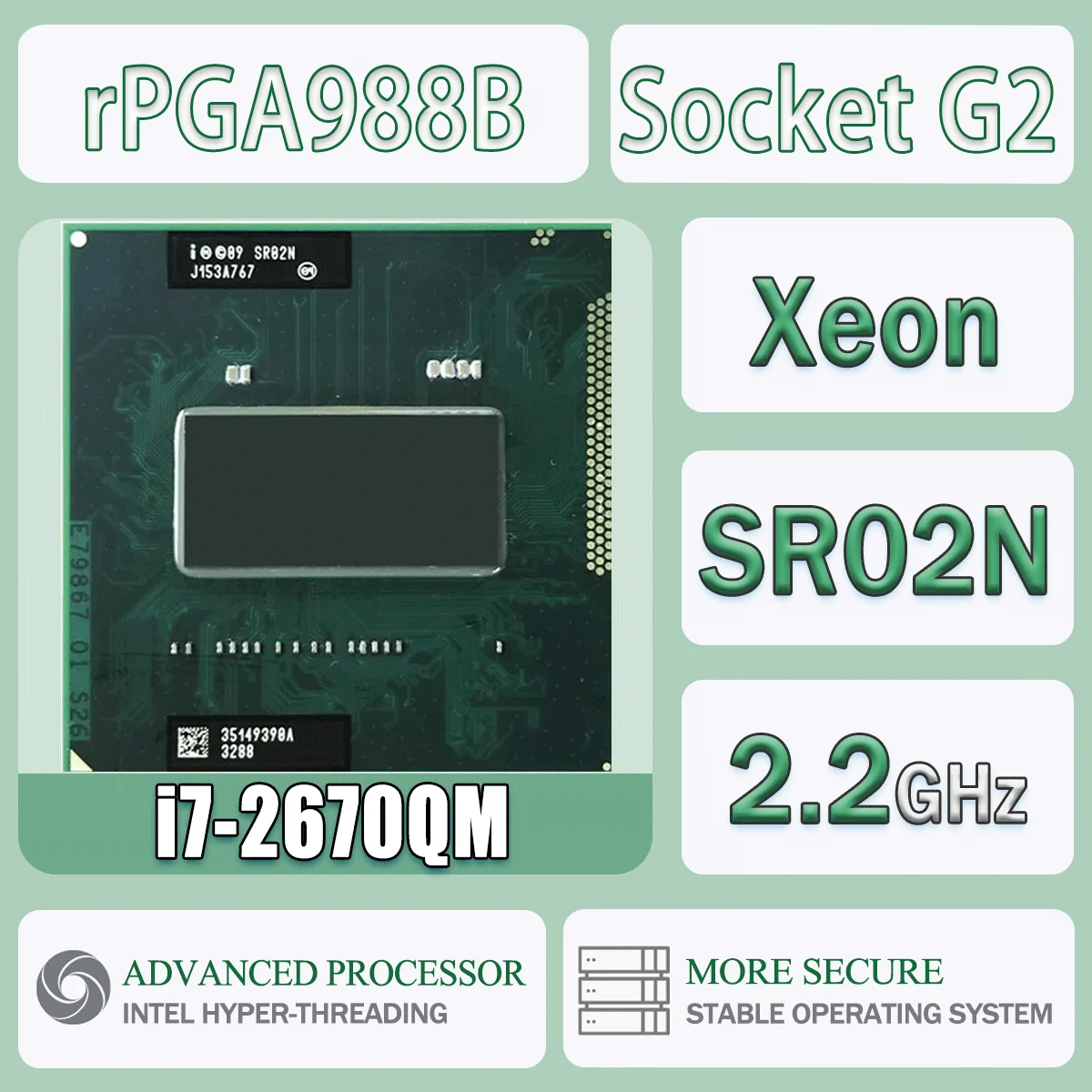 מעבד מחשב Intel Core I7-2670QM שרת מעבד I7 2670QM סוקט G2 / RPGA988B SR02N