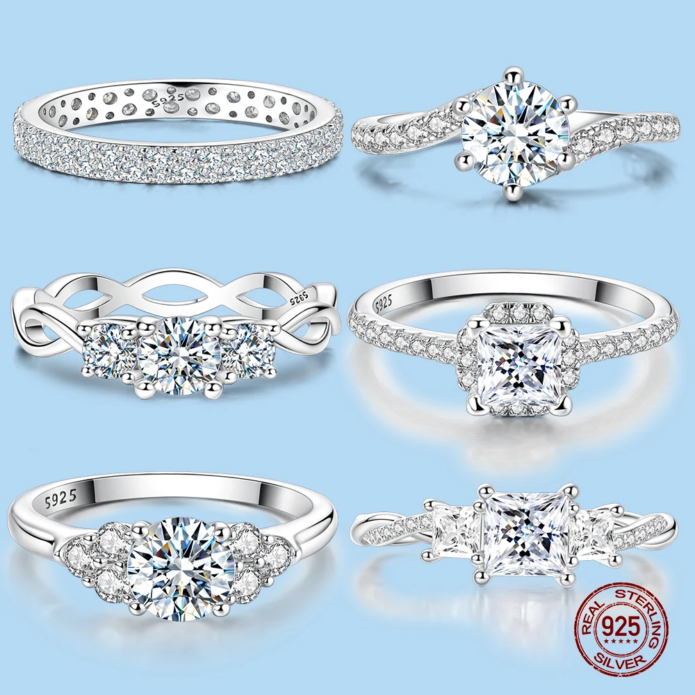 

100% Pass Diamond tester Pen Moissanite Ring Matching Wedding Diamond Band for Women 925 Sterling Silver Female Single Tail Ring