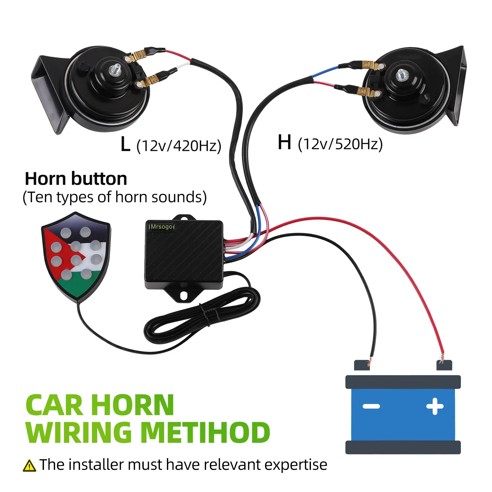 120dB Loud Musical Car Horn, 12V Waterproof Snail Horn with 10 Sounds & Relay Controller for Cars, Trucks, SUVs, Motorcycles - view 6