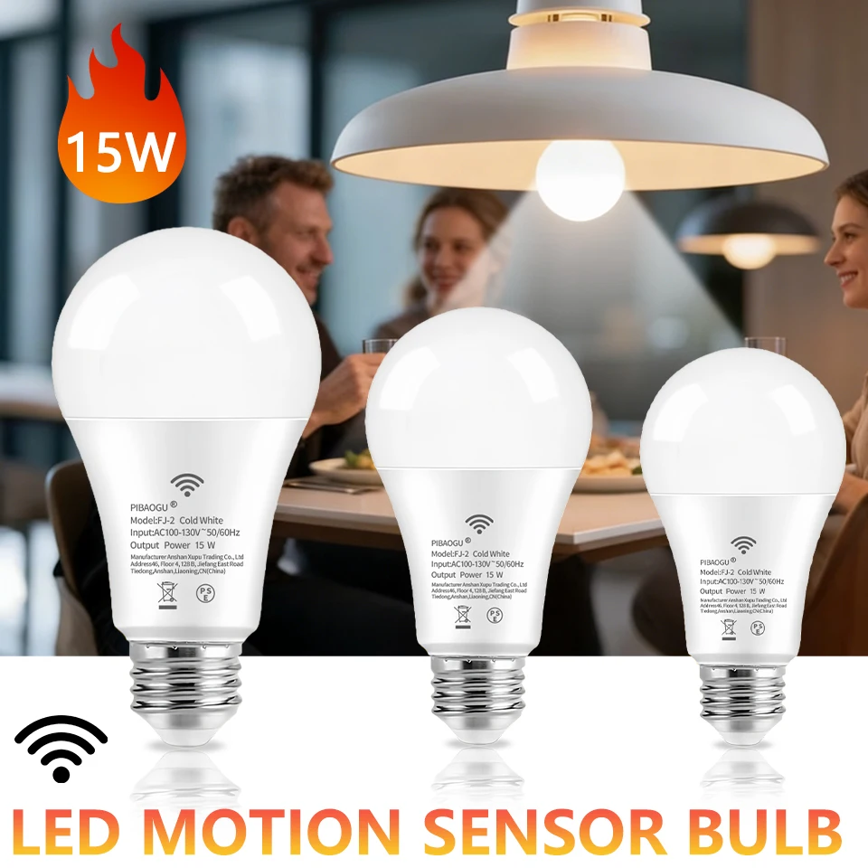 3pc Radar Motion Sensor Light Bulb E26 110V 15W LEDNight Light Bedroom Garden LED Bulbs For Home