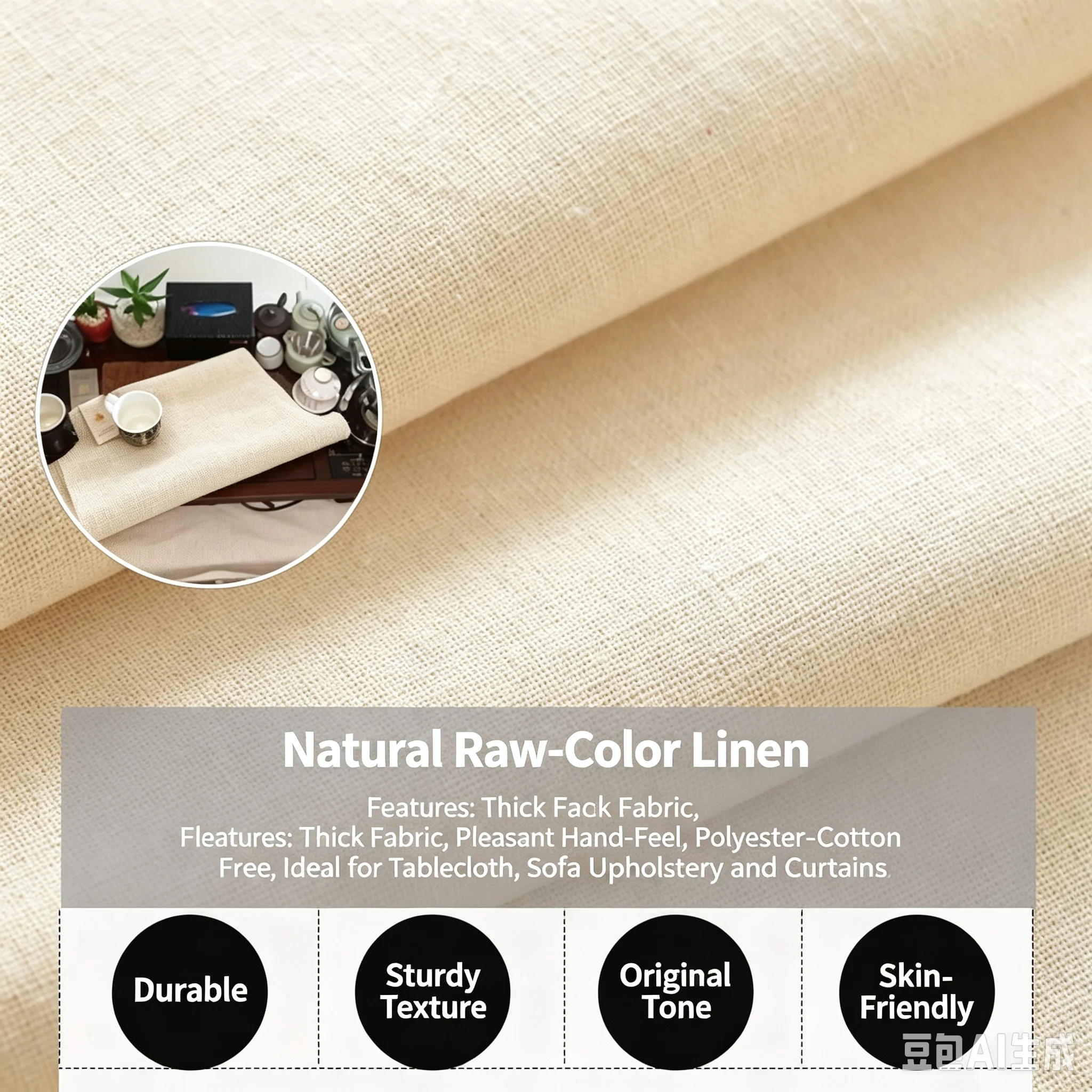 Undyed Natural Linen‑Cotton Fabric, Thin Plain Cloth DIY Patchwork Handcraft Curtain and Embroidery Breathable Sewing Material