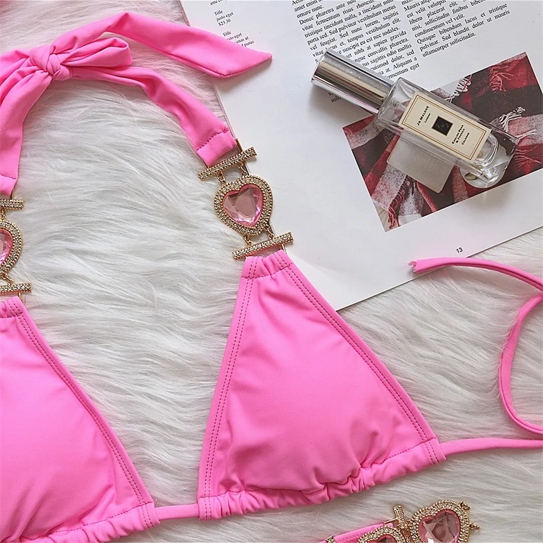 Diamant-Strass-Bikini, Damen-Badeanzug, zweiteiliges Bikini-Set mit Haarband, Badebekleidung, Badeanzug, Modell V3047G – Detail 23