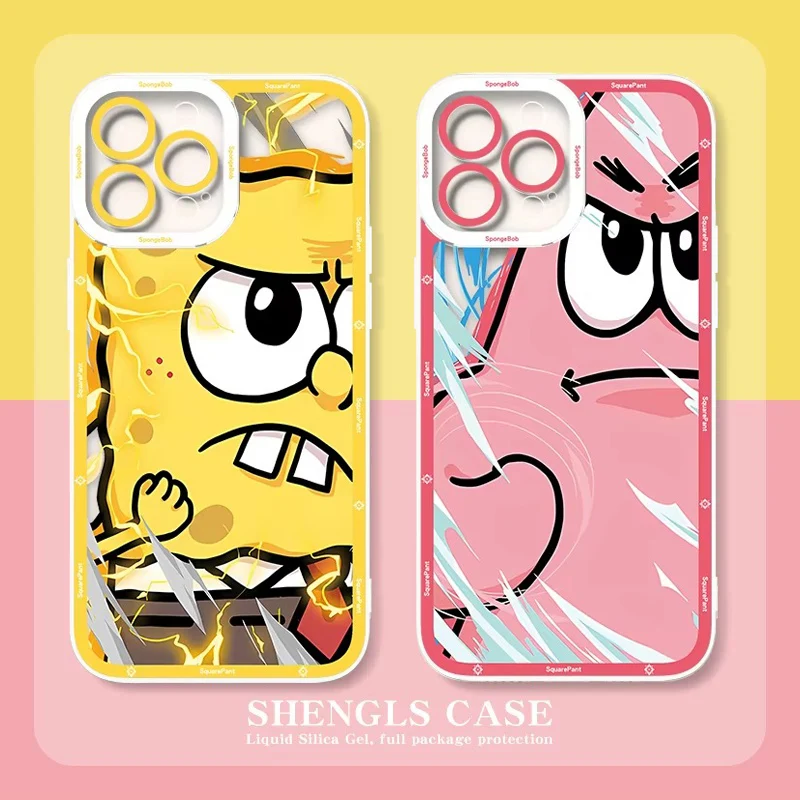 Cute S-SpongeBobs Phone Case For iPhone 16 Pro Max 15 14 Plus 13 12 11 Pro XR XS X 8 7 SE 2020 Soft Silicone Clear Back Cover