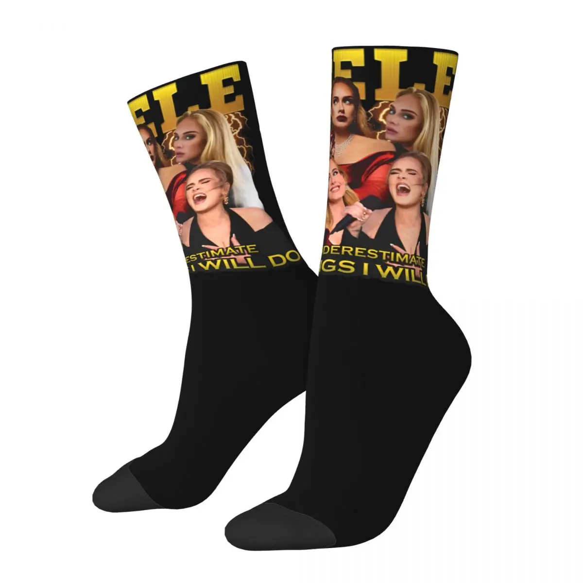 

Colorful Vintage Adele Singer Bootleg Theme Design Print Crew Socks Product All Season Tour 2024 Super Soft Long Socks Non-slip